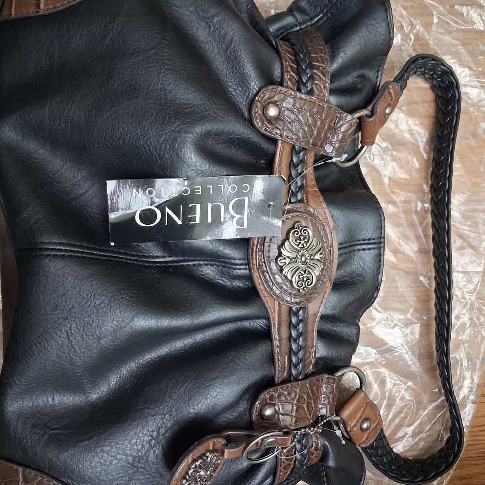 Bueno Collection Black Tote with Brown Trim